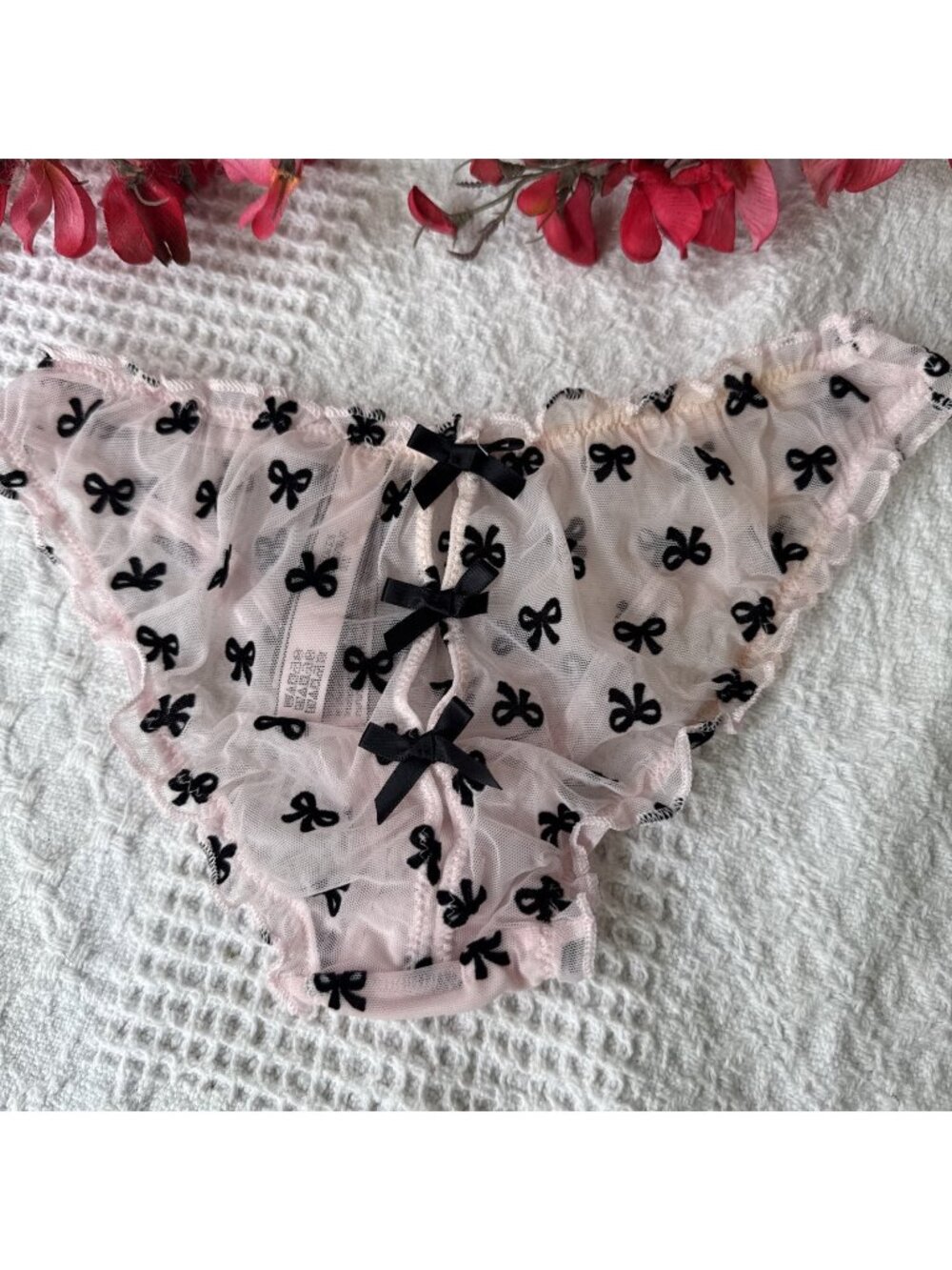 VICTORIA'S SECRET XS PINK BLACK BOW BACK SHEER CHEEKINI CHEEKY SISSY PANTIES NWT